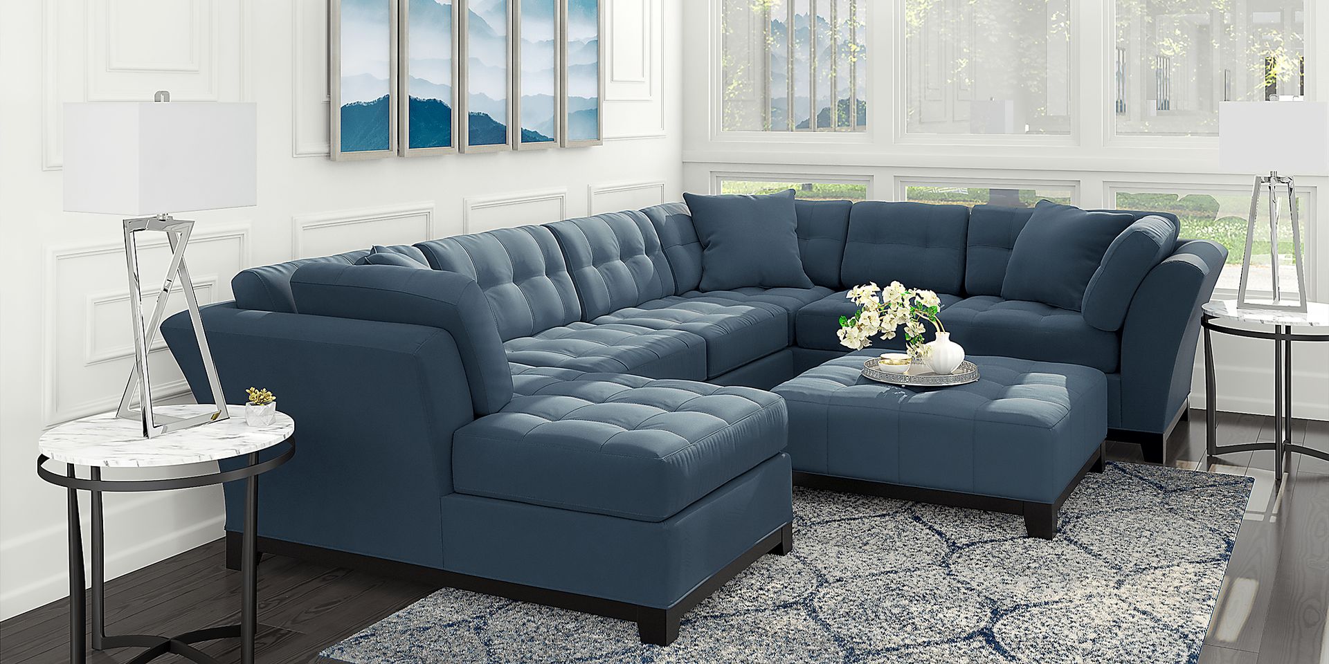 Cindy Crawford Home Metropolis Indigo 4 Pc Sectional Living Room - Image 1
