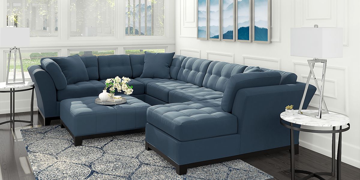 Cindy Crawford Metropolis 4 Pc Indigo Blue Microfiber Living Room Set