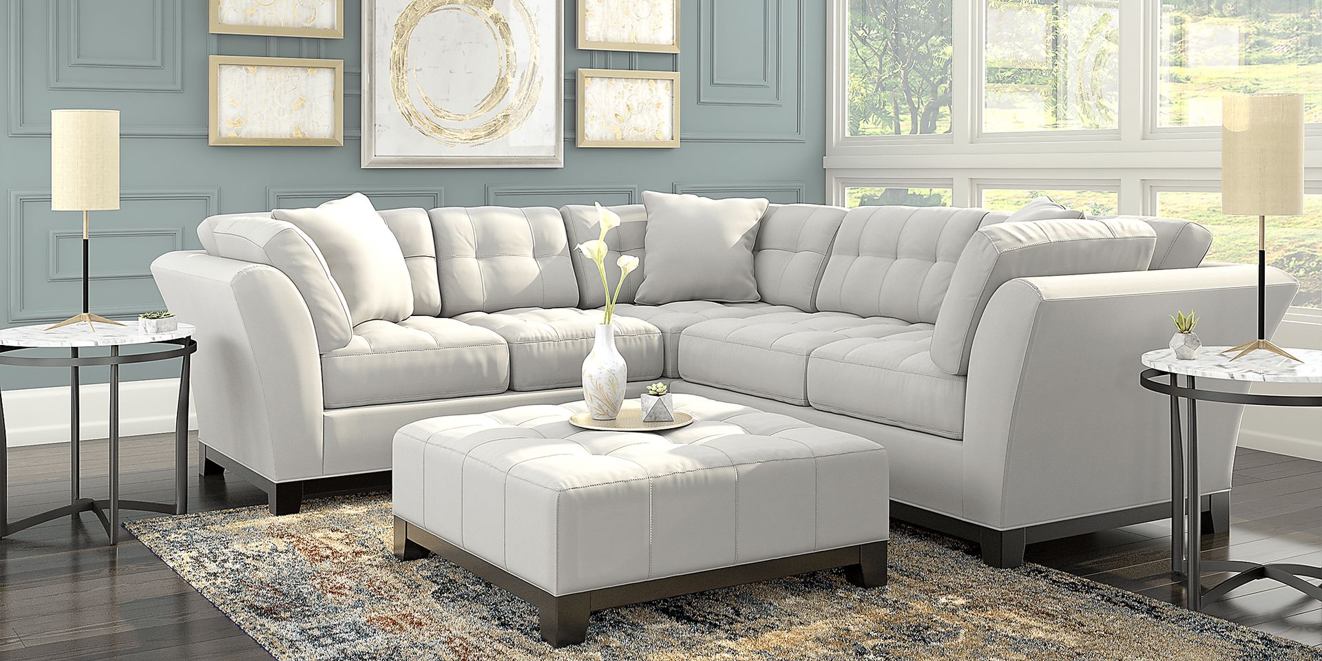 Cindy Crawford Home Metropolis Platinum 3 Pc Sectional Living Room - Image 1