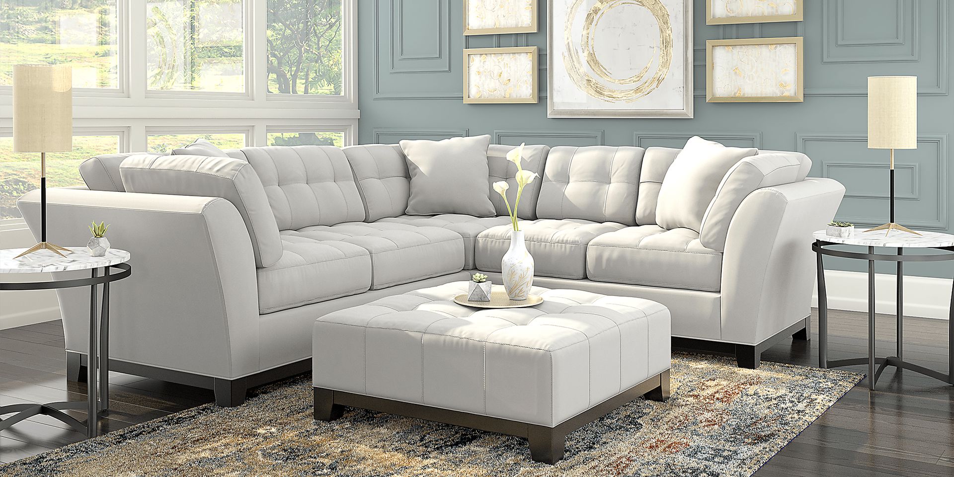 Cindy Crawford Home Metropolis Platinum 3 Pc Sectional Living Room - Image 1