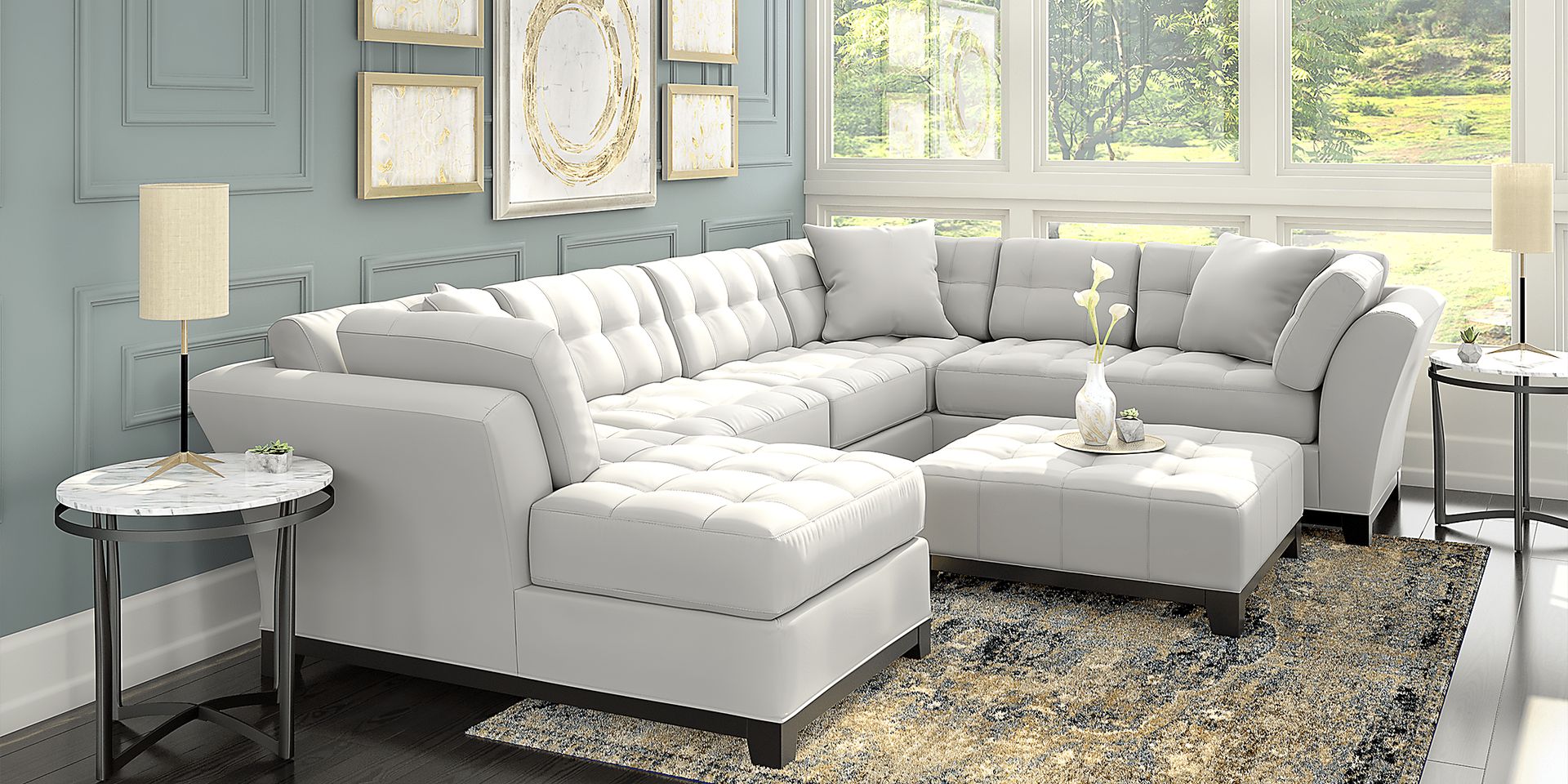Cindy Crawford Home Metropolis Platinum 4 Pc Sectional Living Room - Image 1