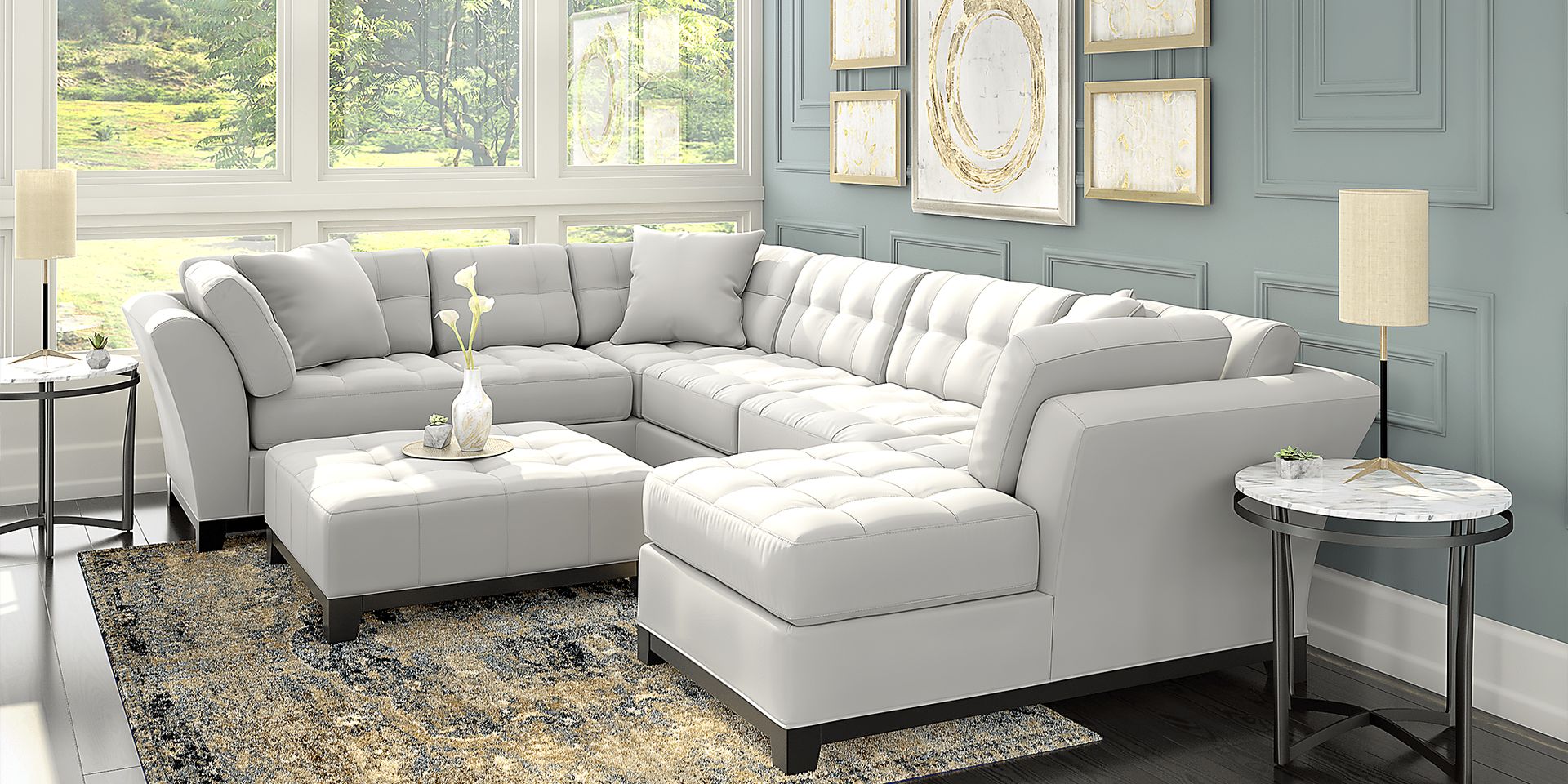 Cindy Crawford Home Metropolis Platinum 4 Pc Sectional Living Room - Image 1