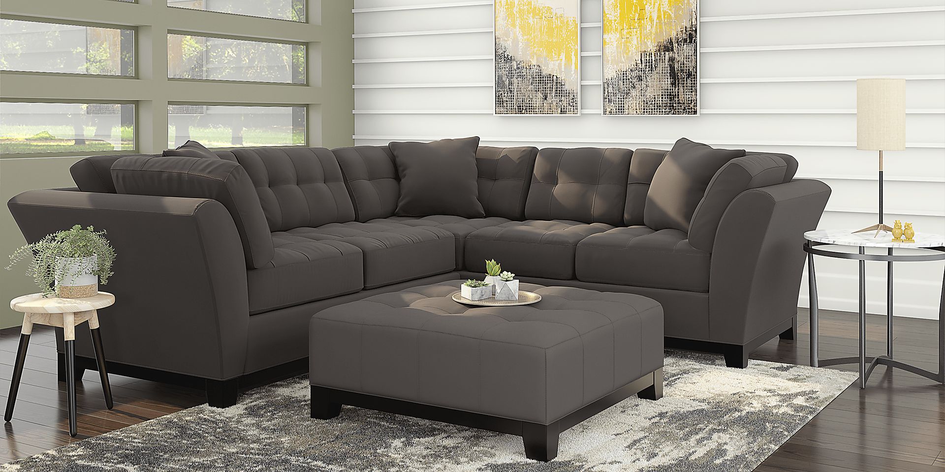 Cindy Crawford Home Metropolis Slate 3 Pc Sectional Living Room - Image 1