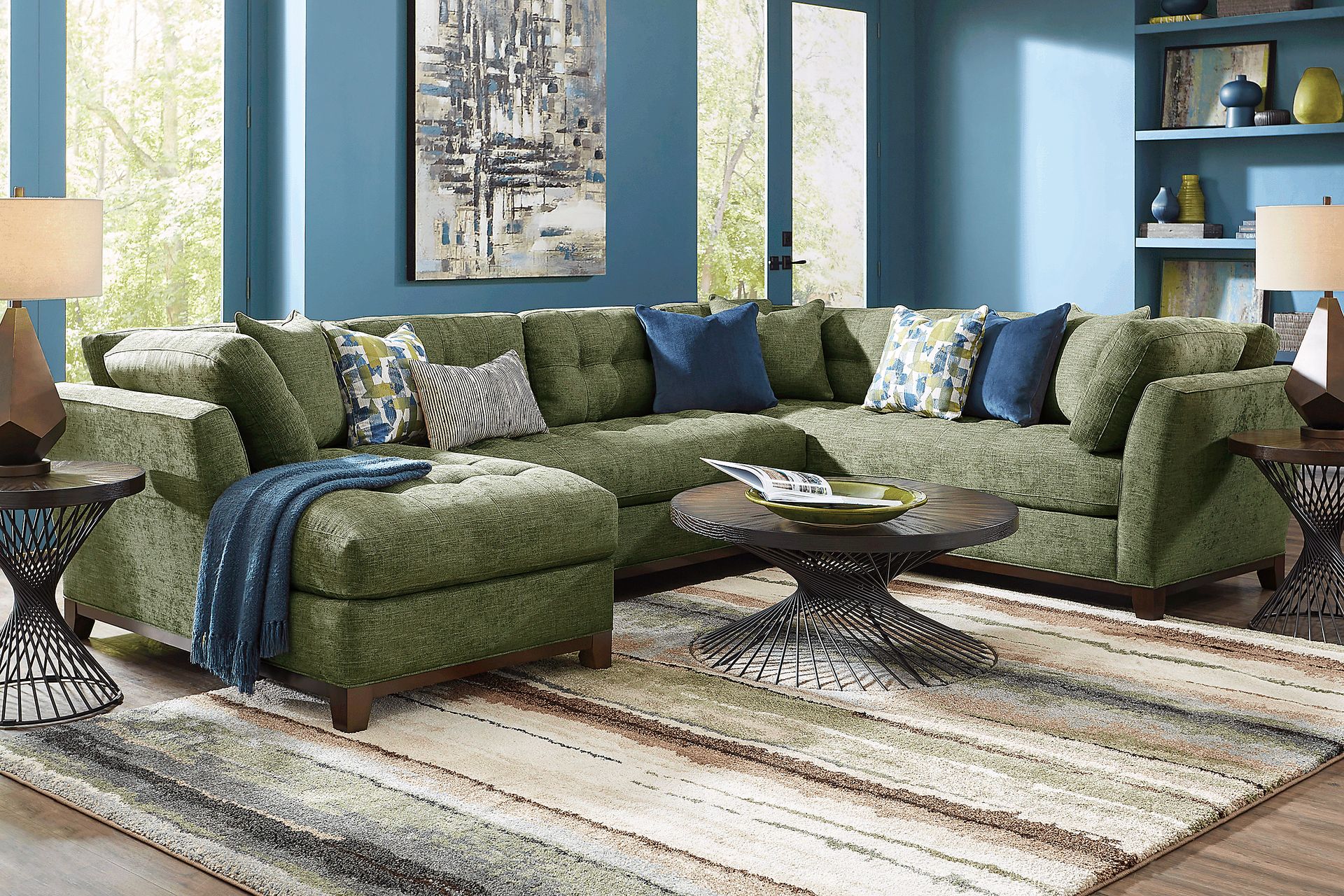 Metropolis Way Avocado Textured 3 Pc Sectional - Image 2