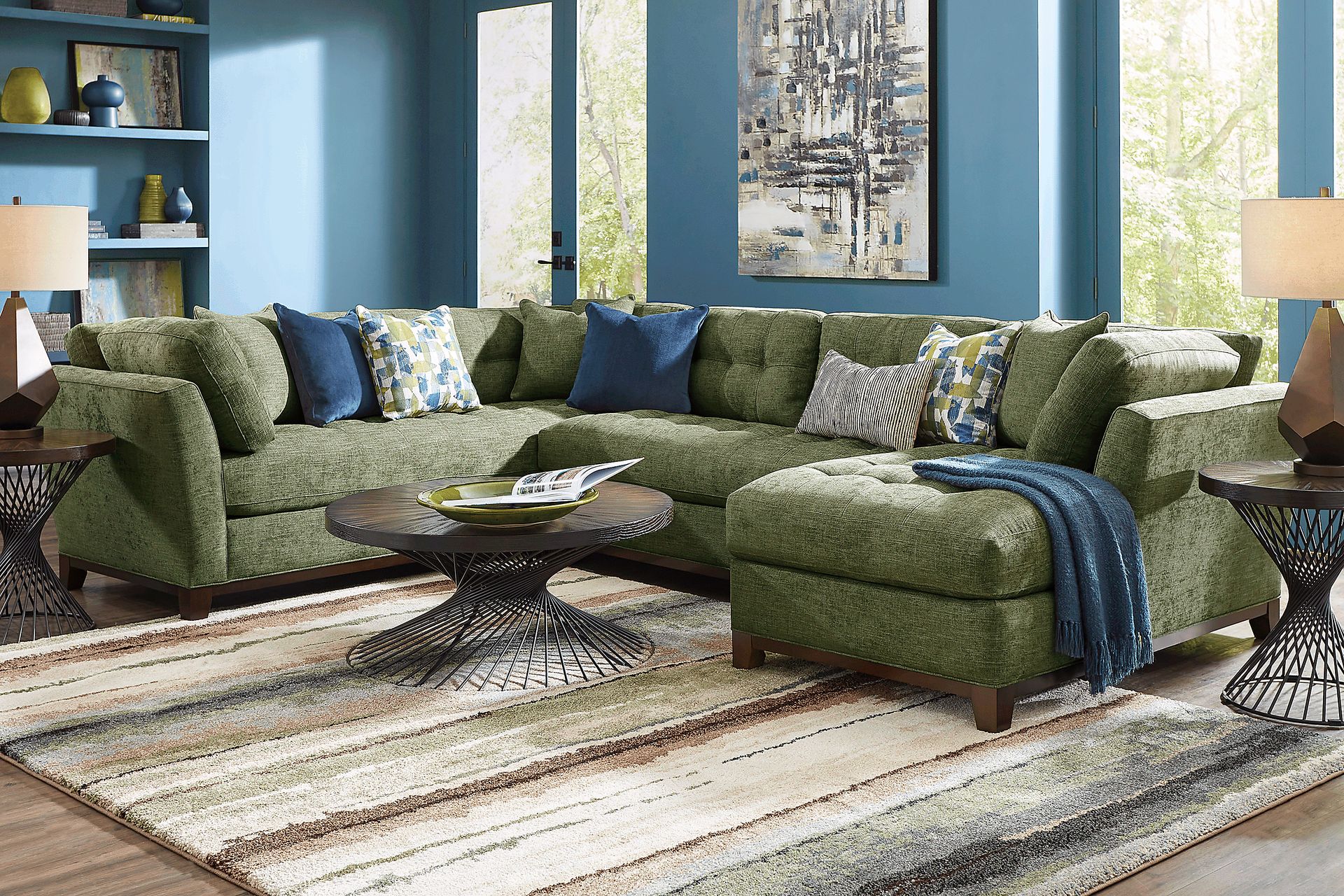 Metropolis Way Avocado Textured 3 Pc Sectional - Image 2