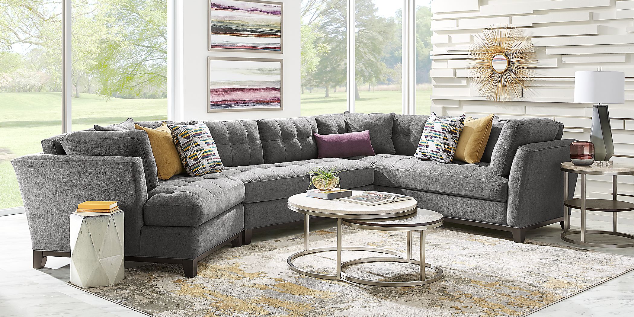 Cindy Crawford Home Metropolis Way Charcoal Textured 3 Pc Sectional