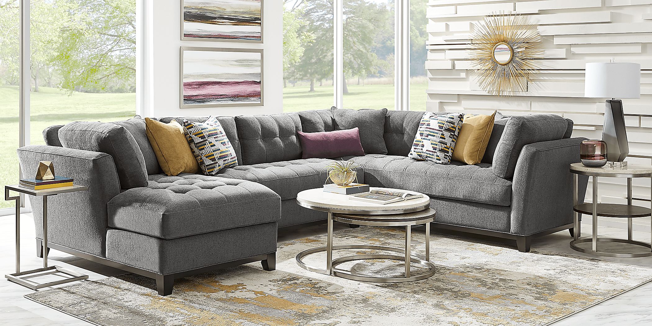 Cindy Crawford Home Metropolis Way Charcoal Textured 3 Pc Sectional