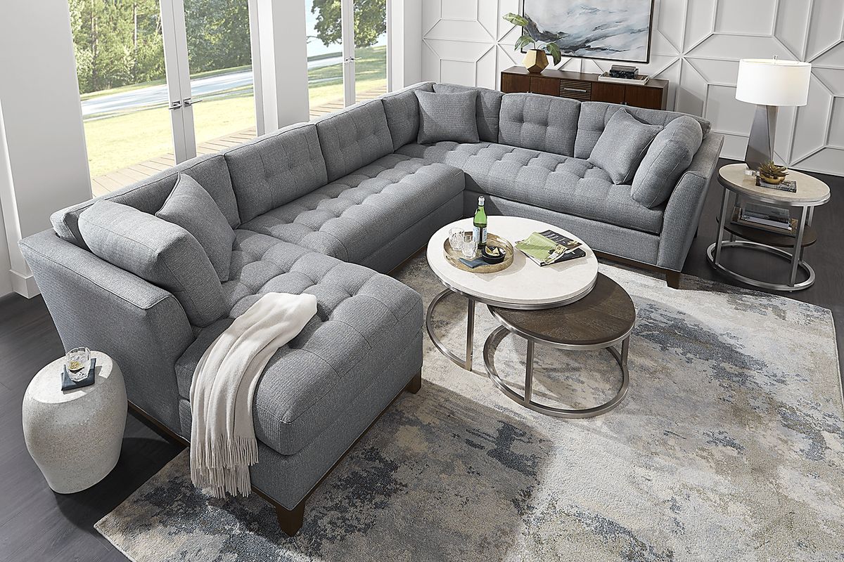 Cindy Crawford Metropolis Way Denim Blue Textured 3 Pc Left Arm Chaise