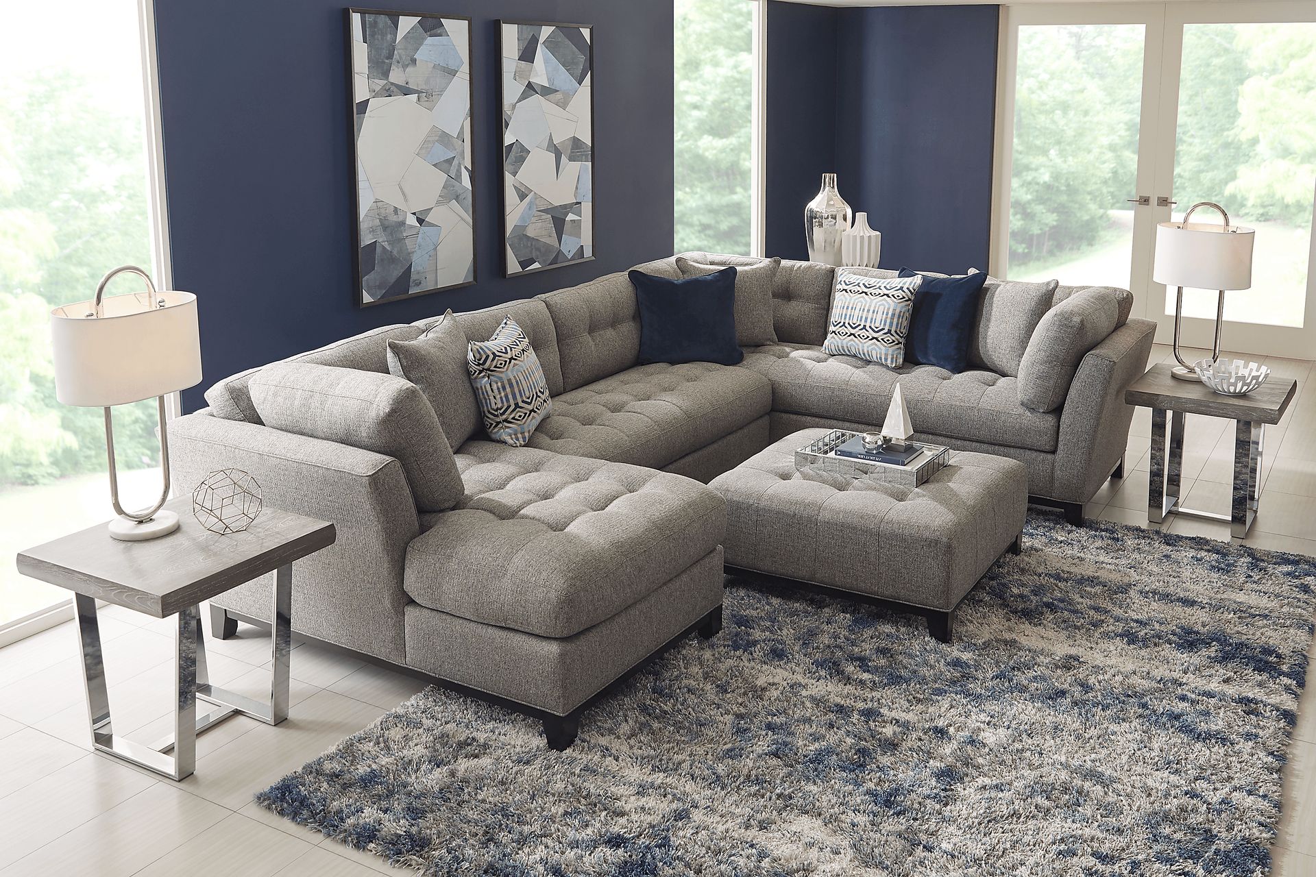 Cindy Crawford Home Metropolis Way Gray Textured 3 Pc Sectional - Image 2