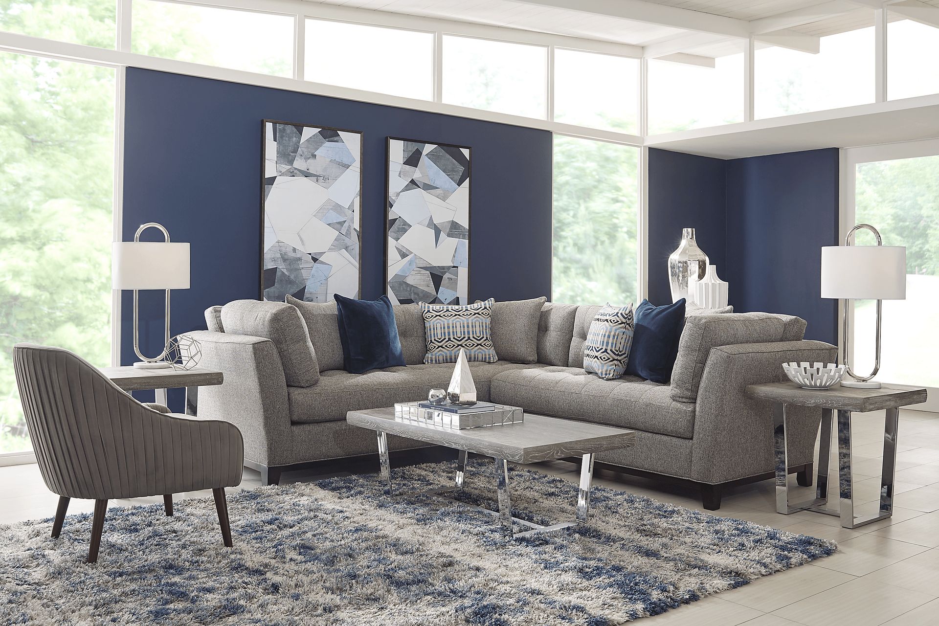 Cindy Crawford Home Metropolis Way Gray Textured 2 Pc Sectional - Image 2
