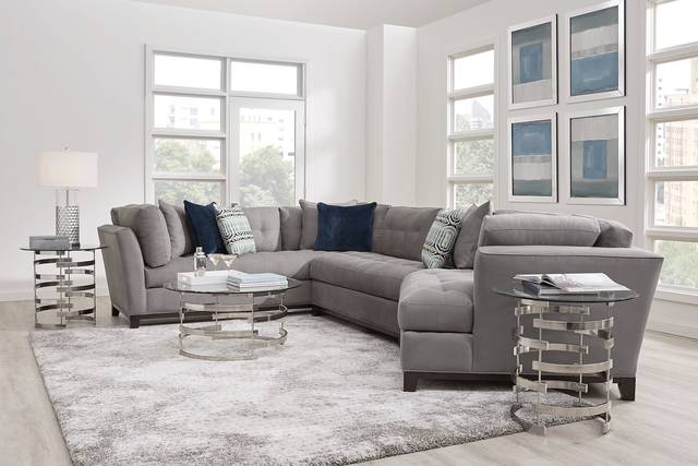 Cindy Crawford Home Metropolis Way Gray Textured 3 Pc Sectional with Cuddler - Thumbnail - Image 2