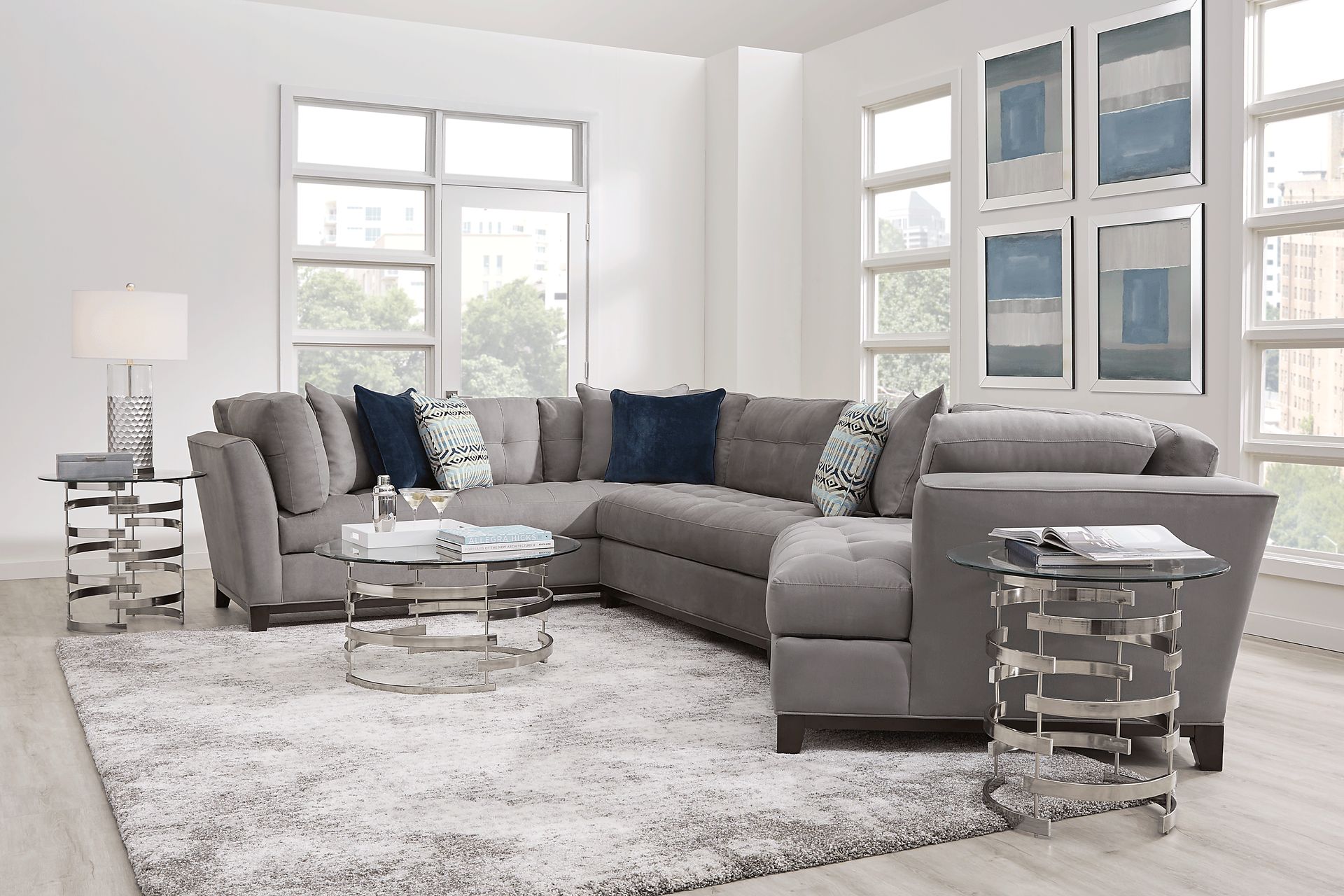 Cindy Crawford Metropolis Way Gray Textured 3 Pc Right Arm Cindy Crawford Metropolis Way Gray Textured 3 Pc Right Arm
