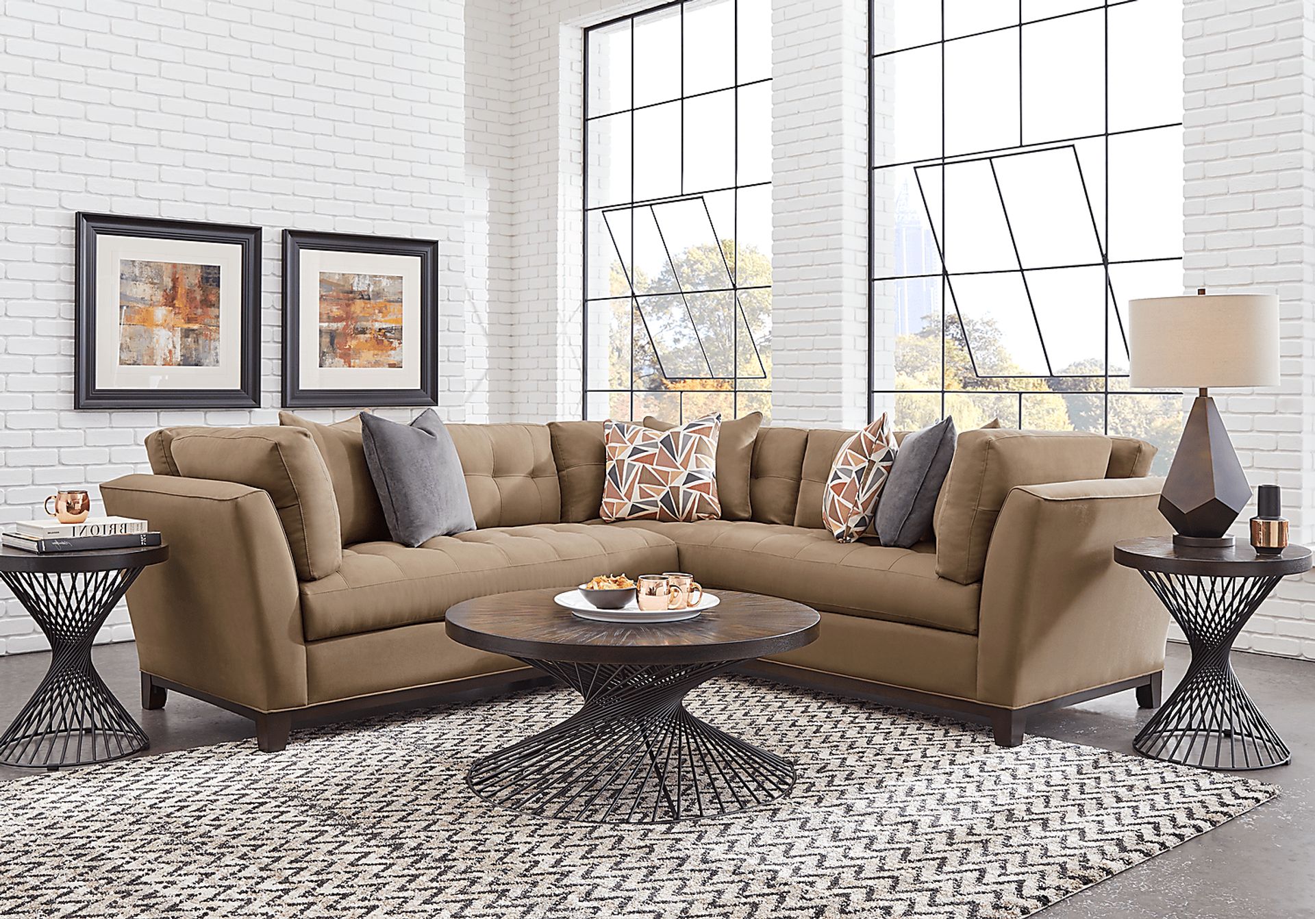 Cindy Crawford Home Metropolis Way Khaki Microfiber 2 Pc Sectional - Image 1