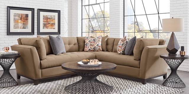 Cindy Crawford Home Metropolis Way Khaki Microfiber 2 Pc Sectional - Thumbnail - Image 2