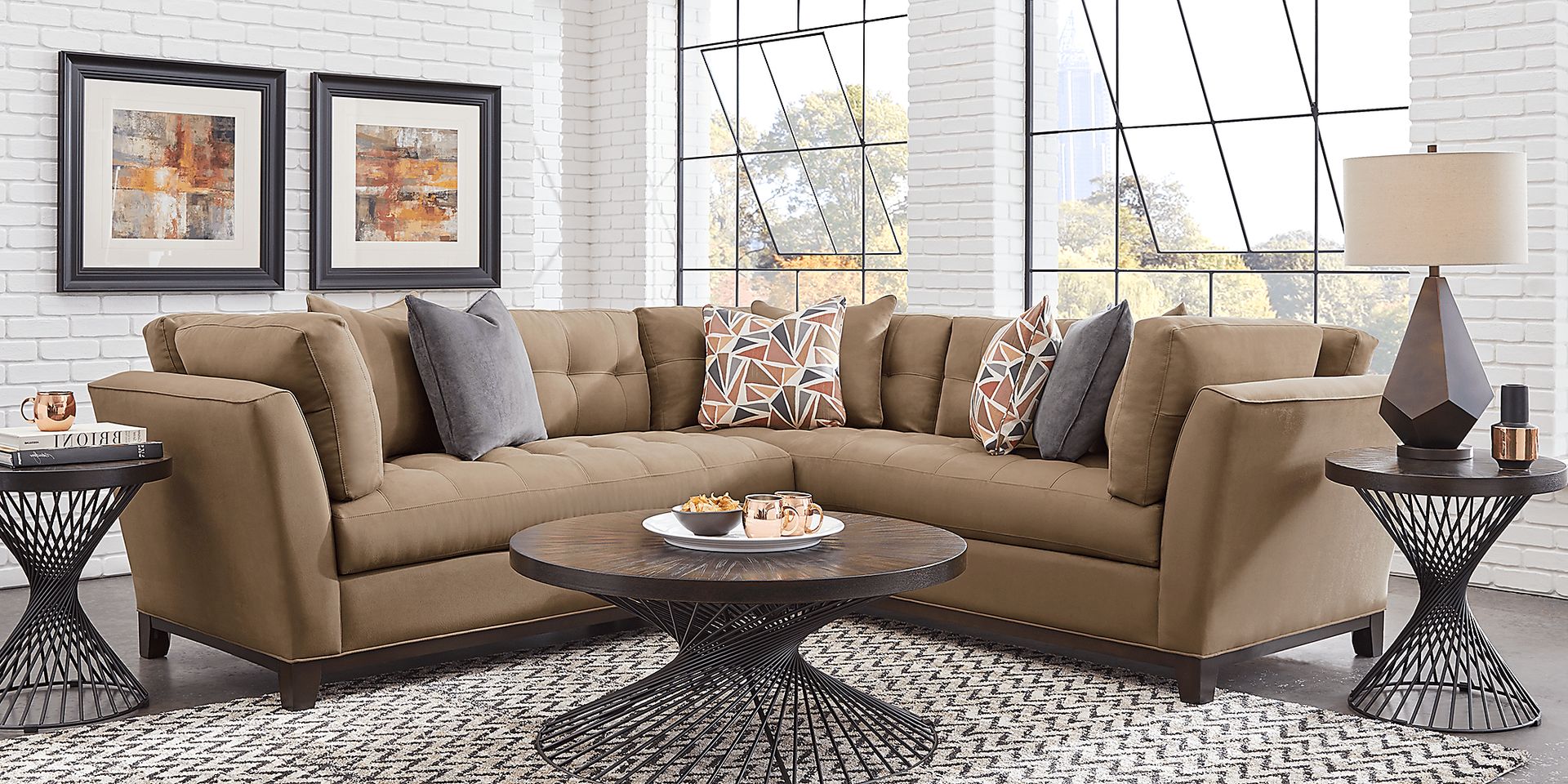Cindy Crawford Home Metropolis Way Khaki Microfiber 2 Pc Sectional - Image 2