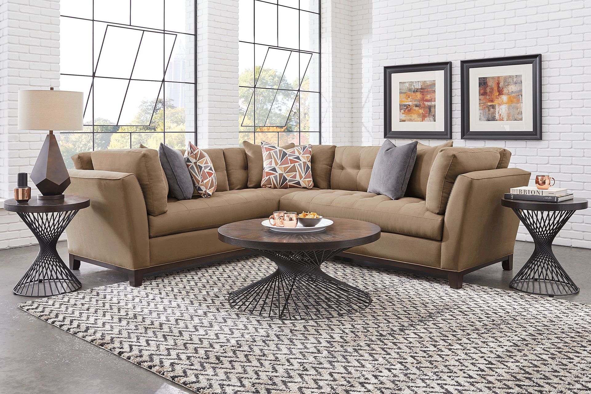 Cindy Crawford Home Metropolis Way Khaki Microfiber 2 Pc Sectional - Image 2