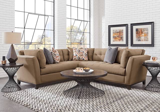 Cindy Crawford Home Metropolis Way Khaki Microfiber 2 Pc Sectional - Thumbnail - Image 1