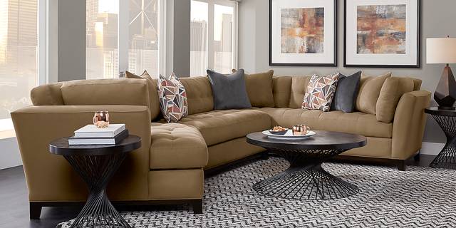 Cindy Crawford Home Metropolis Way Khaki Microfiber 3 Pc Sectional with Cuddler - Thumbnail - Image 2