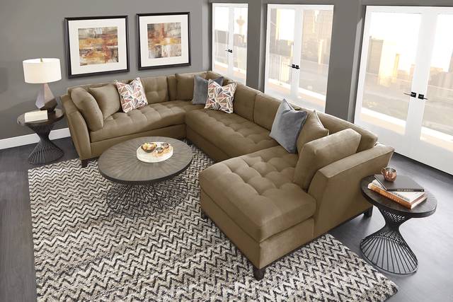 Cindy Crawford Home Metropolis Way Khaki Microfiber 3 Pc Sectional - Thumbnail - Image 2