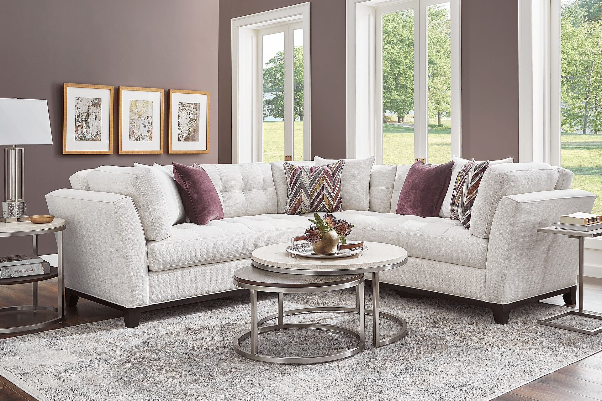 Cindy Crawford Home Metropolis Way Off-White Textured 2 Pc Sectional - Image 2