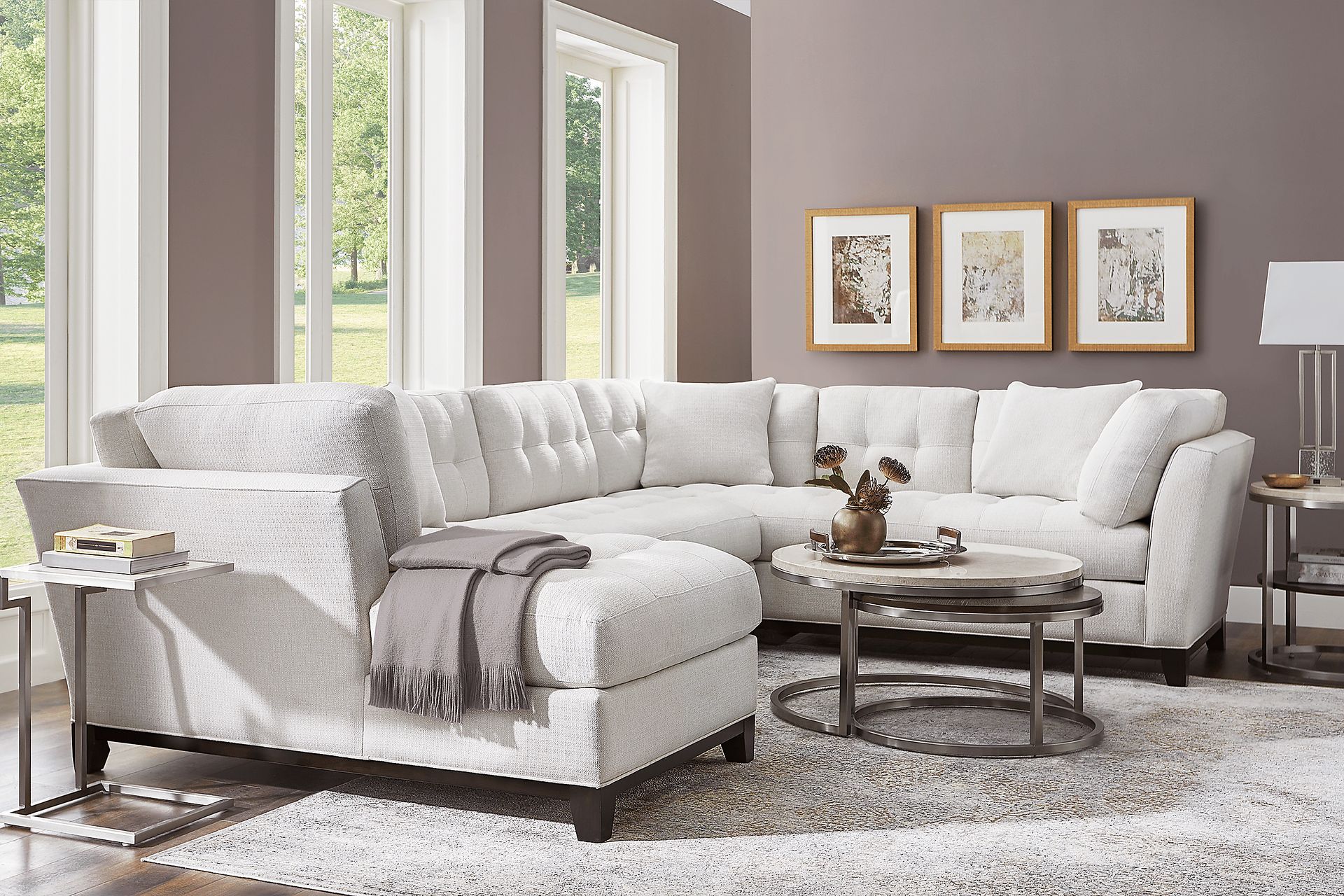 Cindy Crawford Home Metropolis Way Off-White Textured 3 Pc Sectional - Image 2