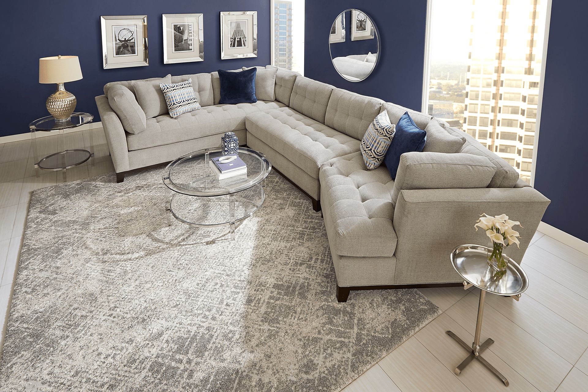 Metropolis Way Platinum Textured 3 Pc Sectional with Cuddler - Image 2