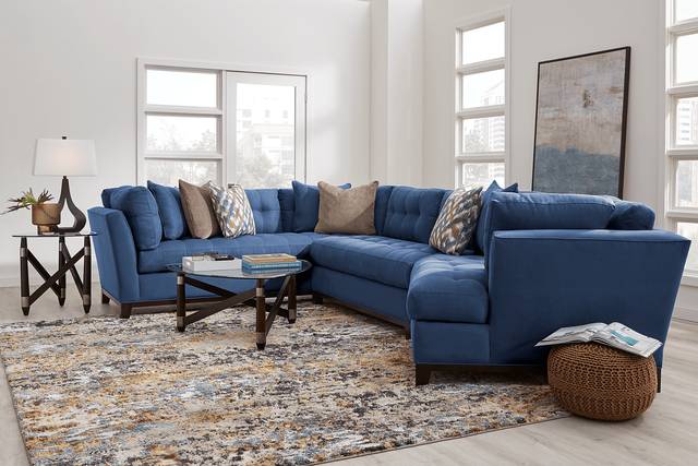 Metropolis Way Sapphire Microfiber 3 Pc Sectional with Cuddler - Thumbnail - Image 2