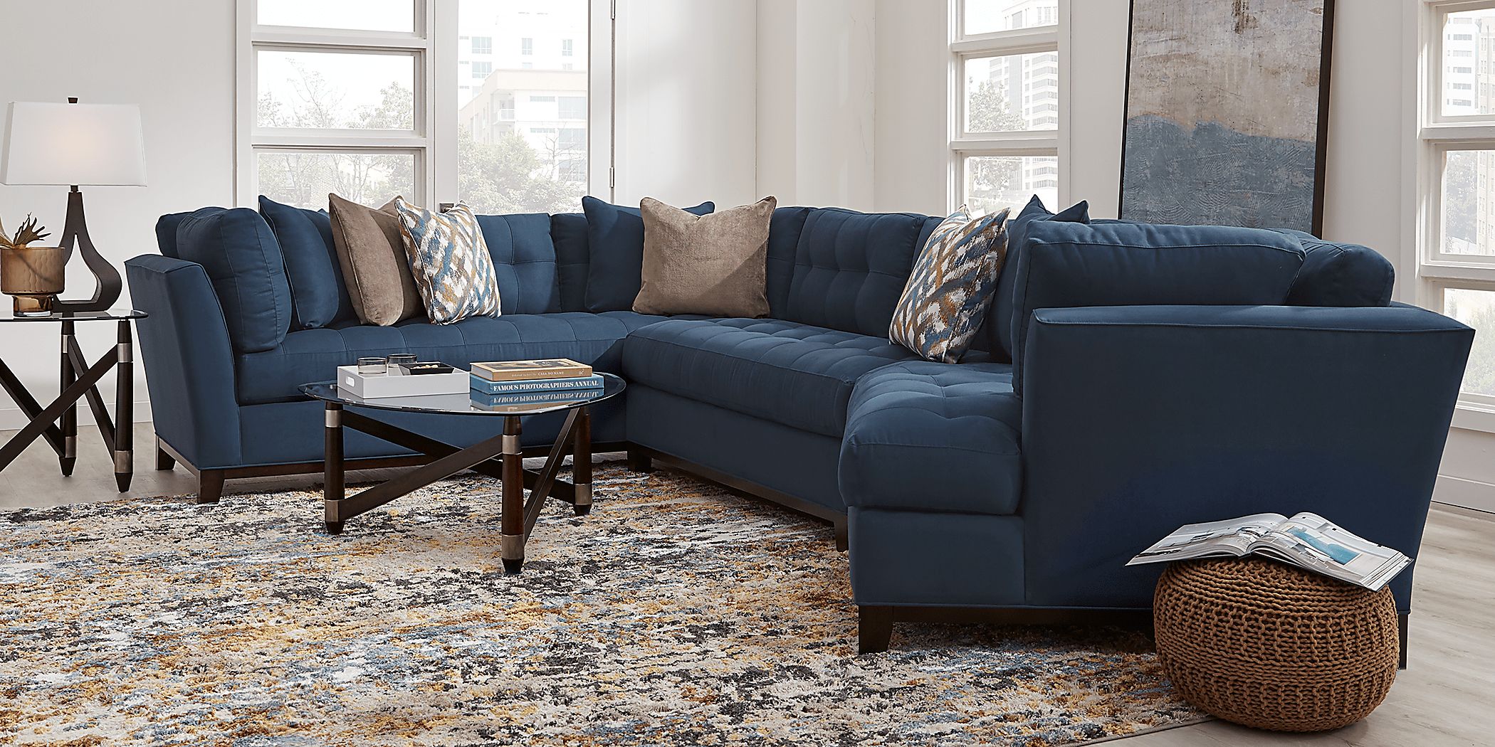 Cindy Crawford Home Metropolis Way Sapphire Microfiber 3 Pc Sectional 