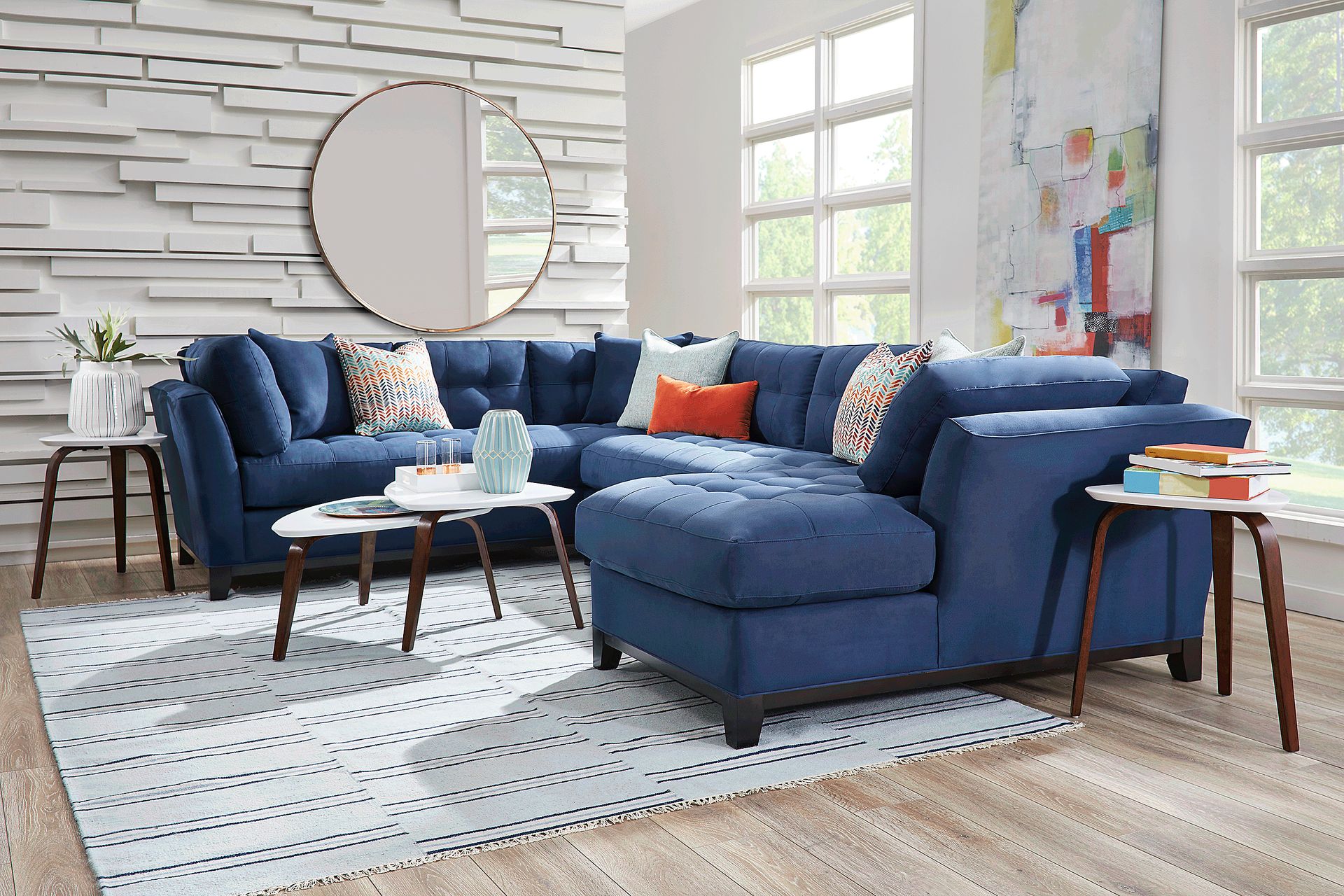 Metropolis Way Sapphire Microfiber 3 Pc Sectional - Image 2