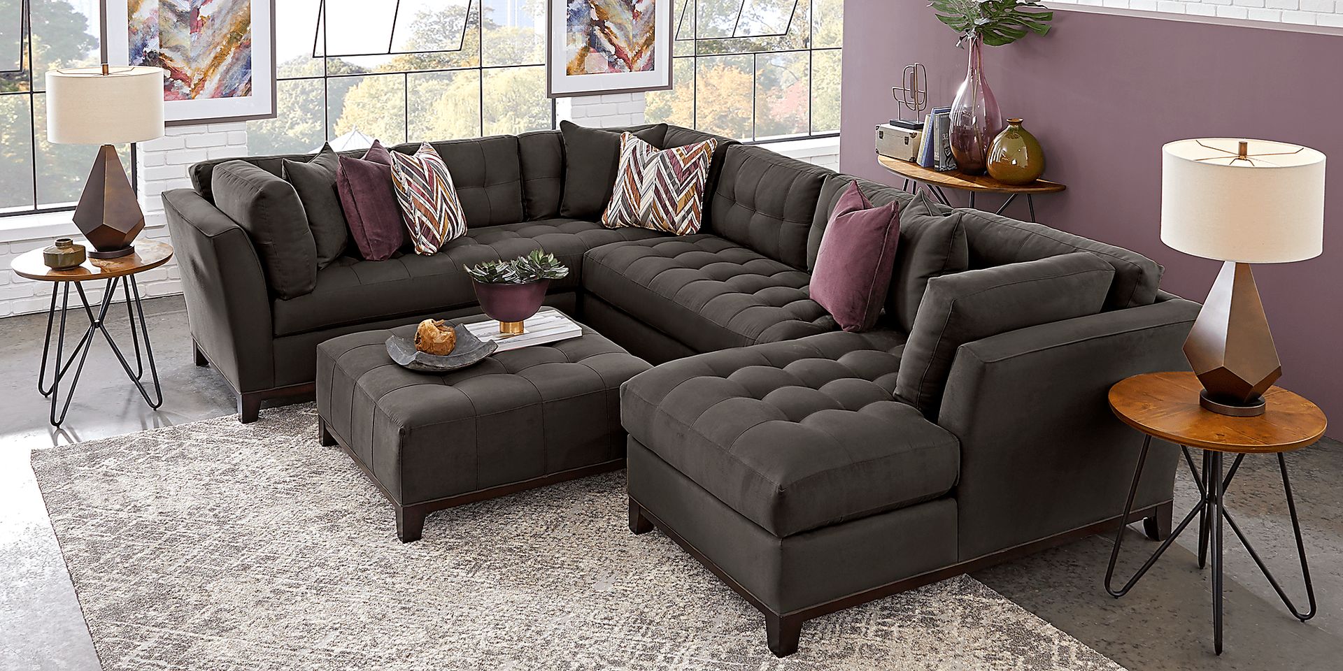 Cindy Crawford Home Metropolis Way Slate Microfiber 3 Pc Sectional - Image 2