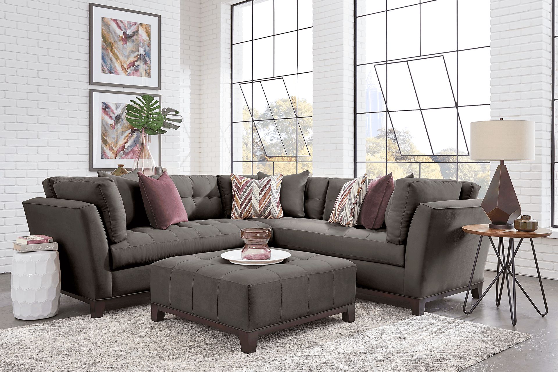 Cindy Crawford Home Metropolis Way Slate Microfiber 2 Pc Sectional - Image 2