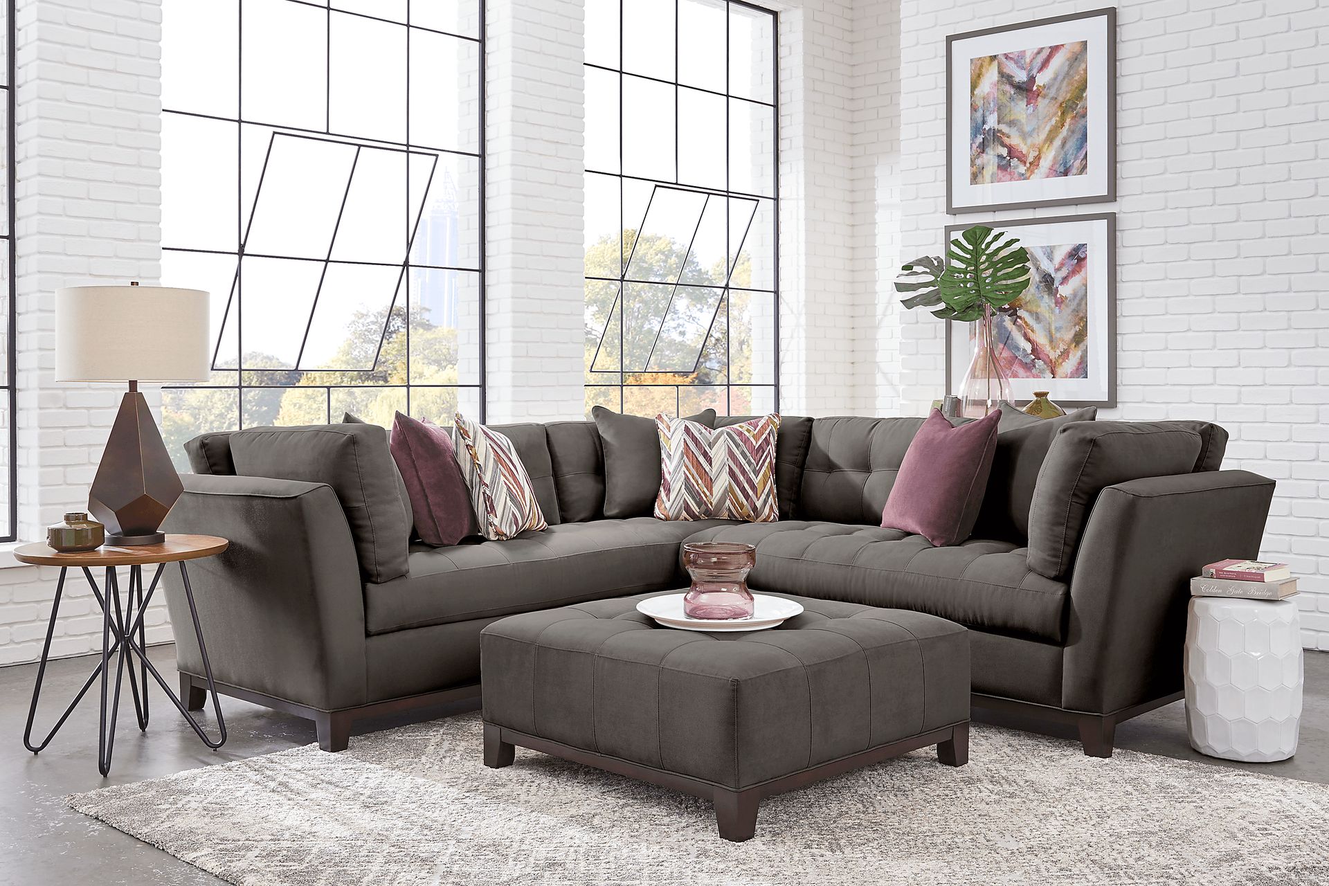 Cindy Crawford Home Metropolis Way Slate Microfiber 2 Pc Sectional - Image 2