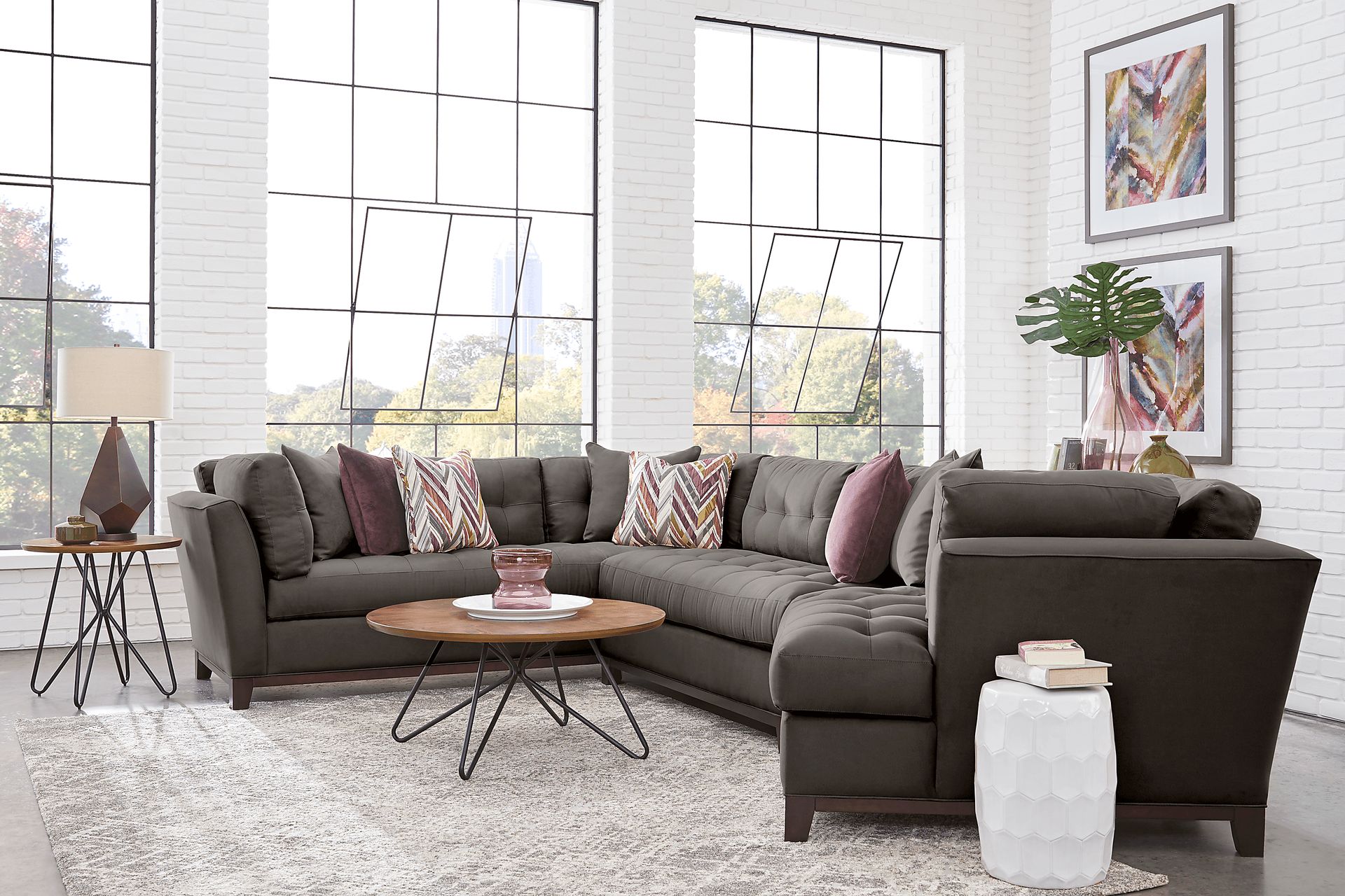 Cindy Crawford Home Metropolis Way Slate Microfiber 3 Pc Sectional with Cuddler - Image 2