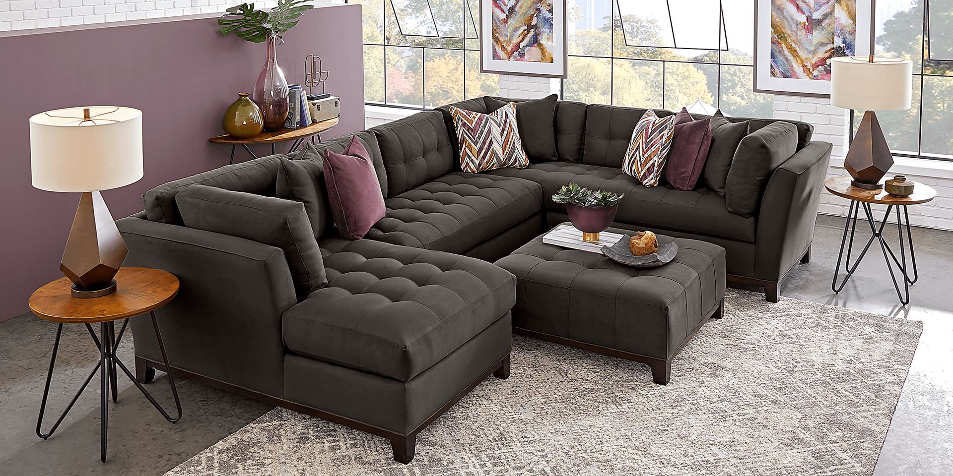 Cindy Crawford Home Metropolis Way Slate Microfiber 3 Pc Sectional - Image 2
