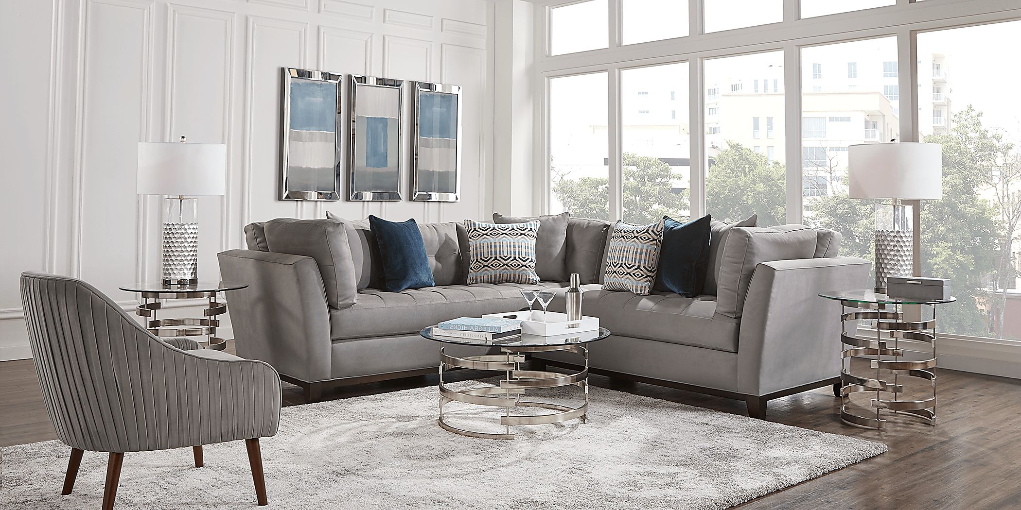 Cindy Crawford Home Metropolis Way Steel Microfiber 2 Pc Sectional Rooms To Go