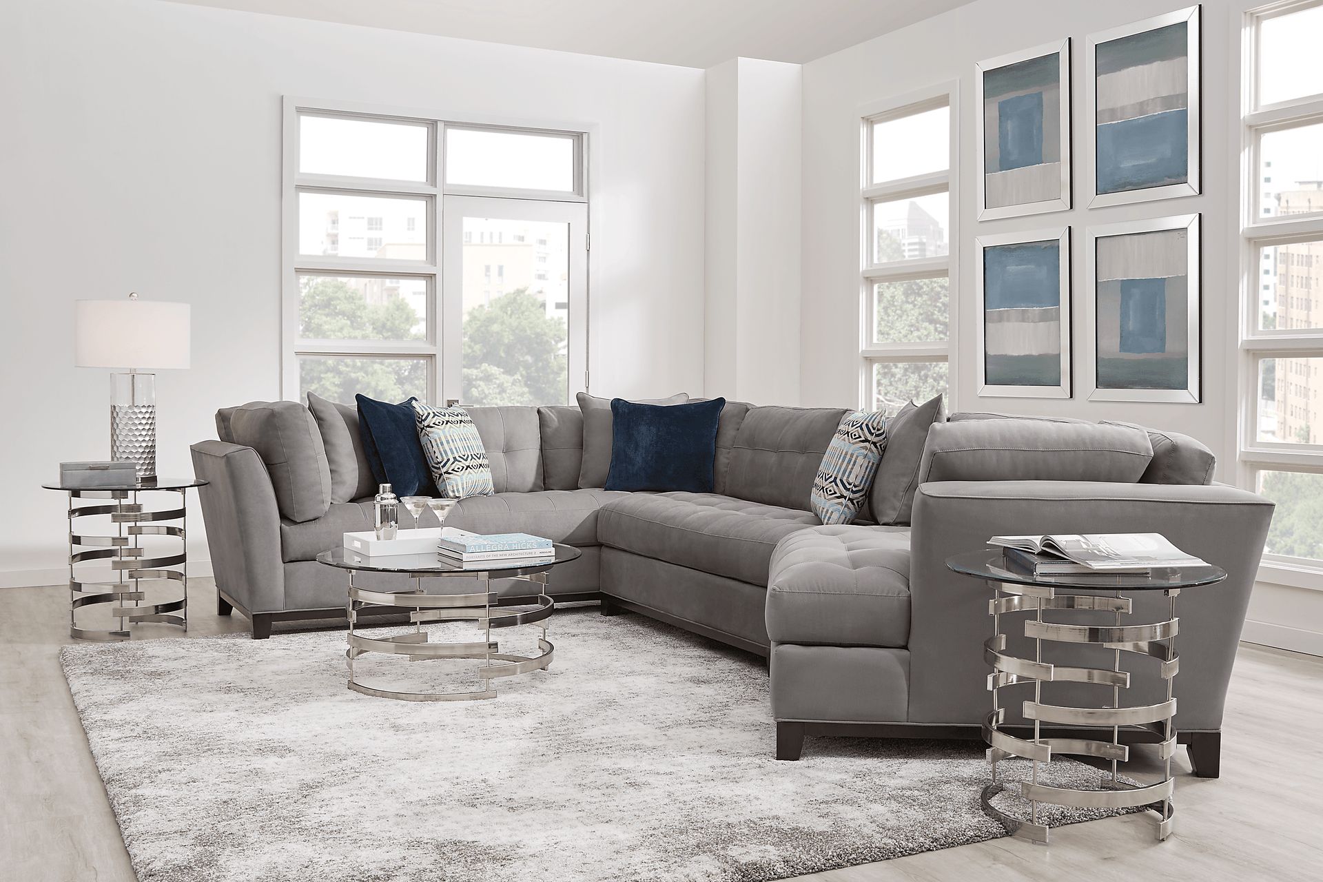 Metropolis Way Steel Microfiber 3 Pc Sectional with Cuddler - Image 2