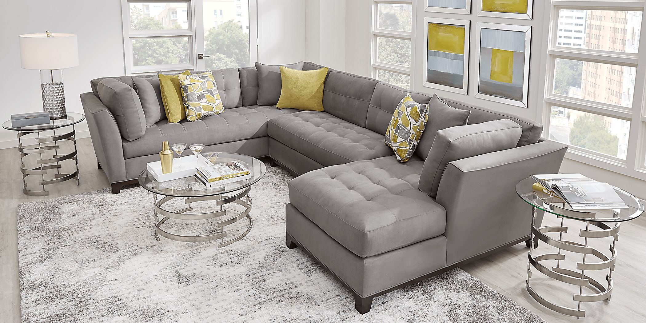 Microfiber Sectional Sofas   Cindy Crawford Home Metropolis Way Steel Microfiber 3 Pc Sectional 1098973P Image Room