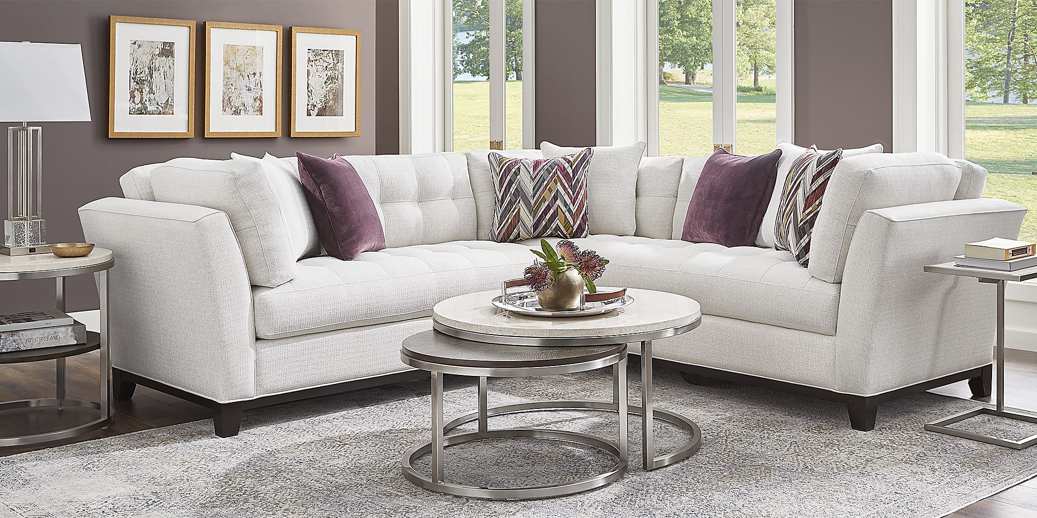 Cindy Crawford Home Metropolis Way White Textured 2 Pc Sectional