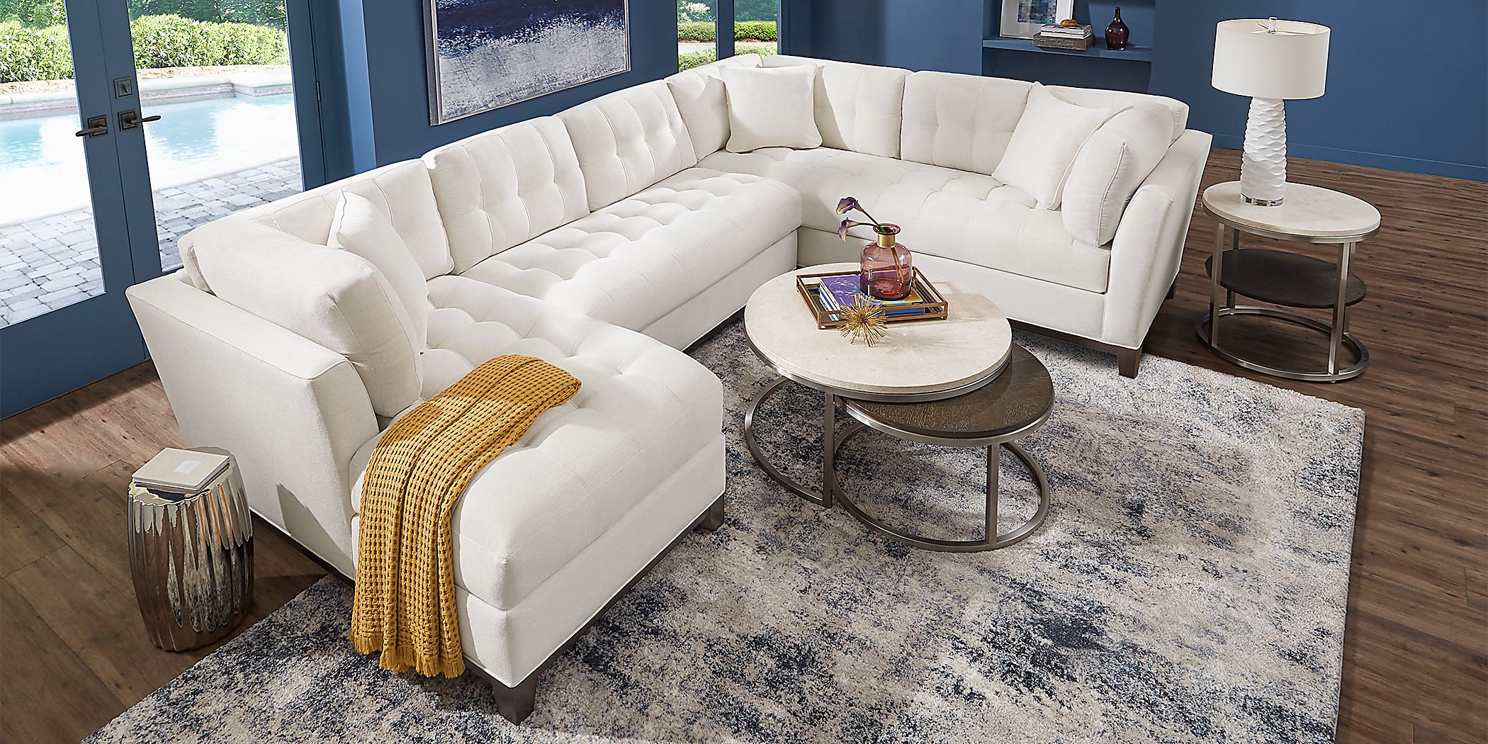 Curated visual reference: Modern Apartment Decorating With Textured Sofa Sectionals Reference: Cindy Crawford Metropolis Way White Textured 3 Pc Left Arm