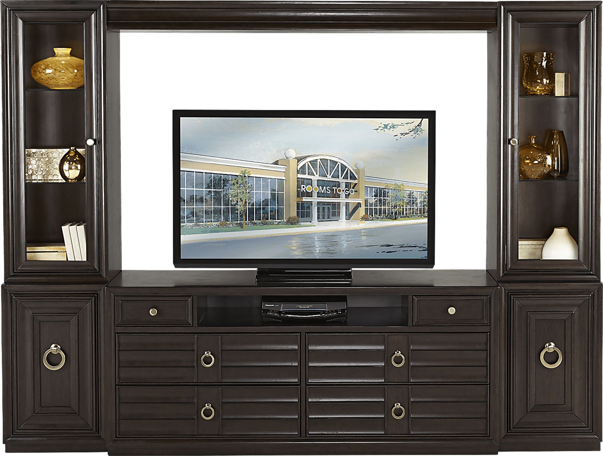 Cindy Crawford Home Michigan Avenue Brown 4 Pc Wall Unit - Image 1