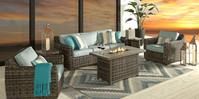 Cindy Crawford Home Montecello Gray 3 Pc Fire Pit Set with Seafoam Cushions - Thumbnail - Image 1