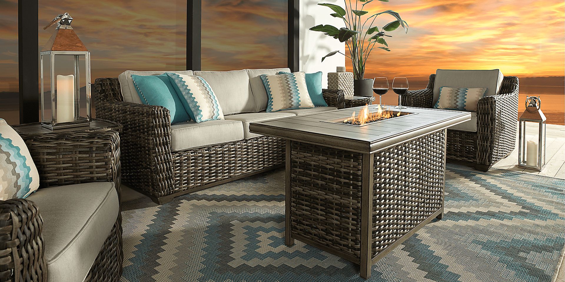 Cindy Crawford Home Montecello Gray 3 Pc Fire Pit Set with Silver Cushions - Image 1
