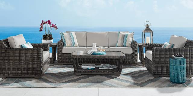 Cindy Crawford Home Montecello Gray 3 Pc Outdoor Seating Set with Silver Cushions - Thumbnail - Image 1