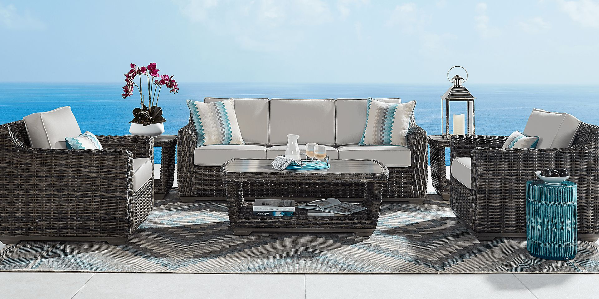 Cindy Crawford Home Montecello Gray 3 Pc Outdoor Seating Set with Silver Cushions - Image 1