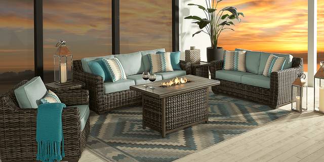 Cindy Crawford Home Montecello Gray 4 Pc Fire Pit Set with Seafoam Cushions - Thumbnail - Image 1