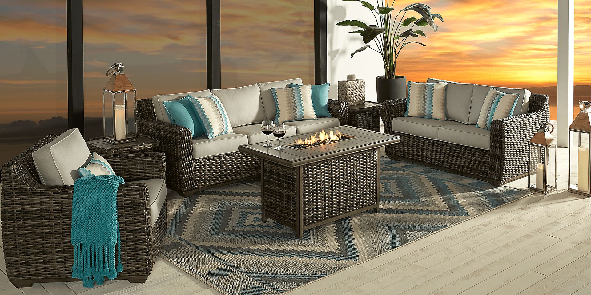 Cindy Crawford Home Montecello Gray 4 Pc Fire Pit Set with Silver Cushions - Image 1