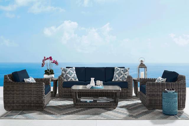 Cindy Crawford Home Montecello Gray Outdoor Sofa with Ink Cushions - Thumbnail - Image 2