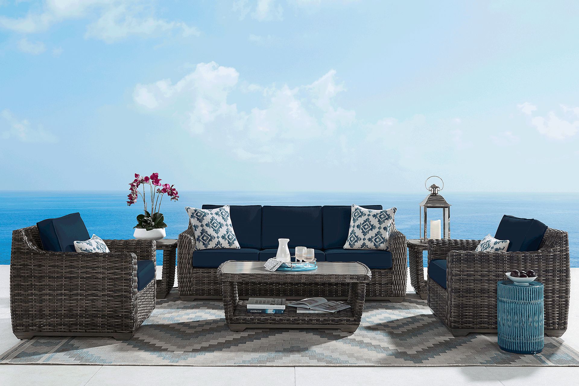 Cindy Crawford Home Montecello Gray Outdoor Sofa with Ink Cushions - Image 2