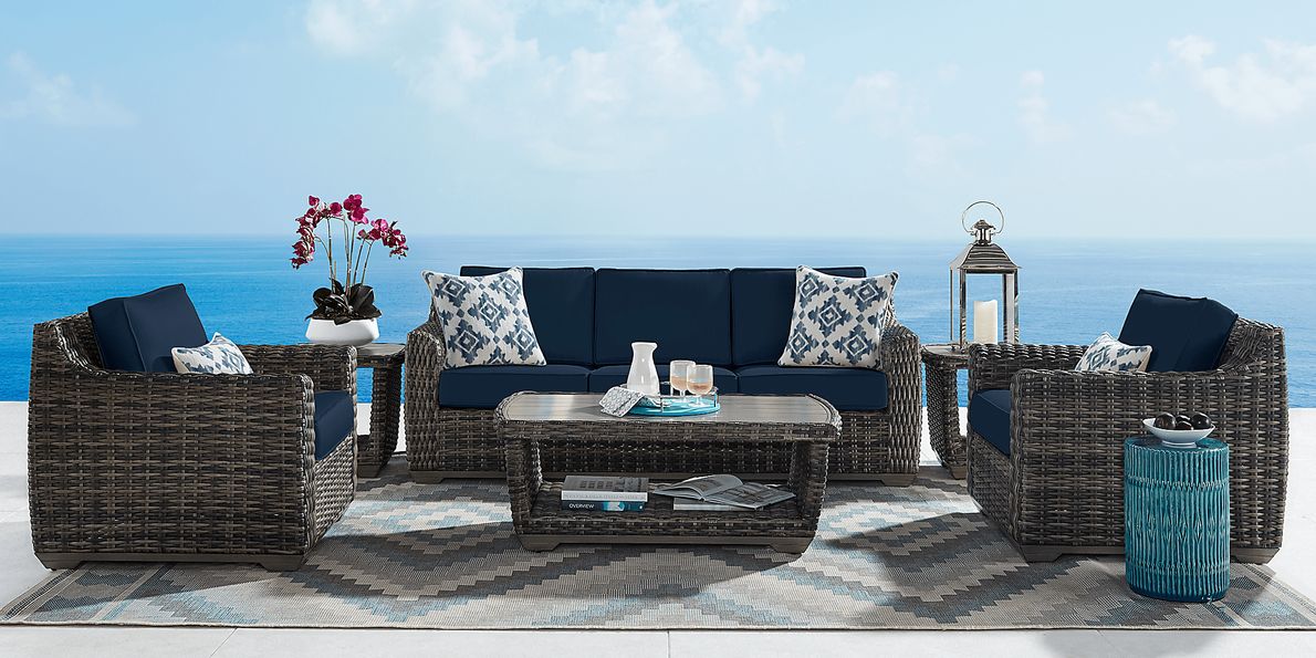 Cindy Crawford Montecello 4 Pc Wicker Ink Blue Outdoor Seating Set With ...