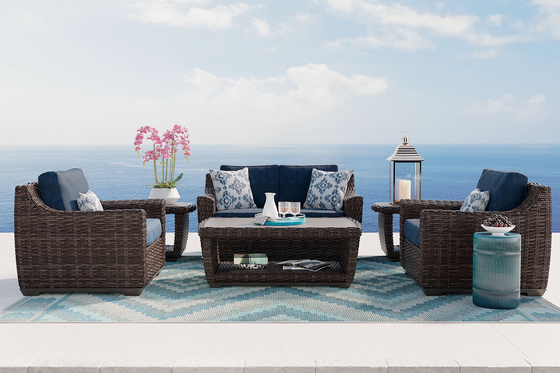 Cindy Crawford Home Montecello Gray 4 Pc Outdoor Seating Set with Ink Cushions - Image 1